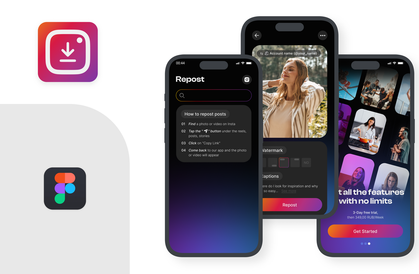 Inst Reposter - Posts, Reels, Stories | Wireframes